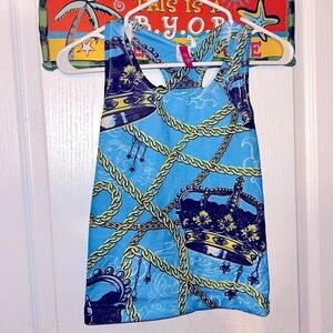 VINTAGE Y2K 2000’s CROWN ROYAL COBALT BLUE CHAIN STRETCHY TANK TOP
